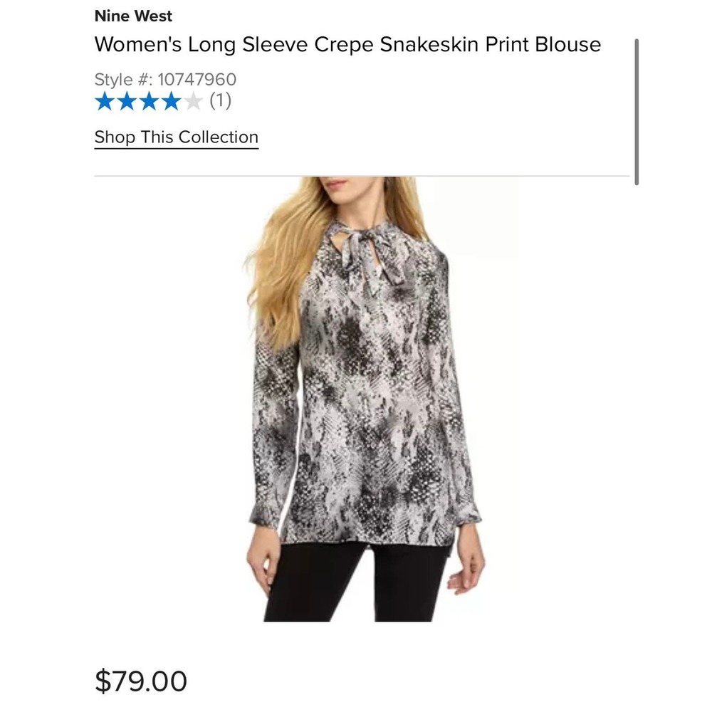 Nine West Black and White Snakeskin Print Blouse